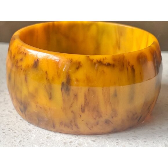 Bakelite Butterscotch & Brown Bangle & Buffalo Horn Open Cuff Bracelet Vintage - Picture 7 of 16
